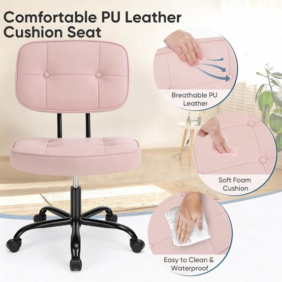 Pink Armless PU Leather Adjustable Rolling Desk Chair - Platinum-Level Office Chairs