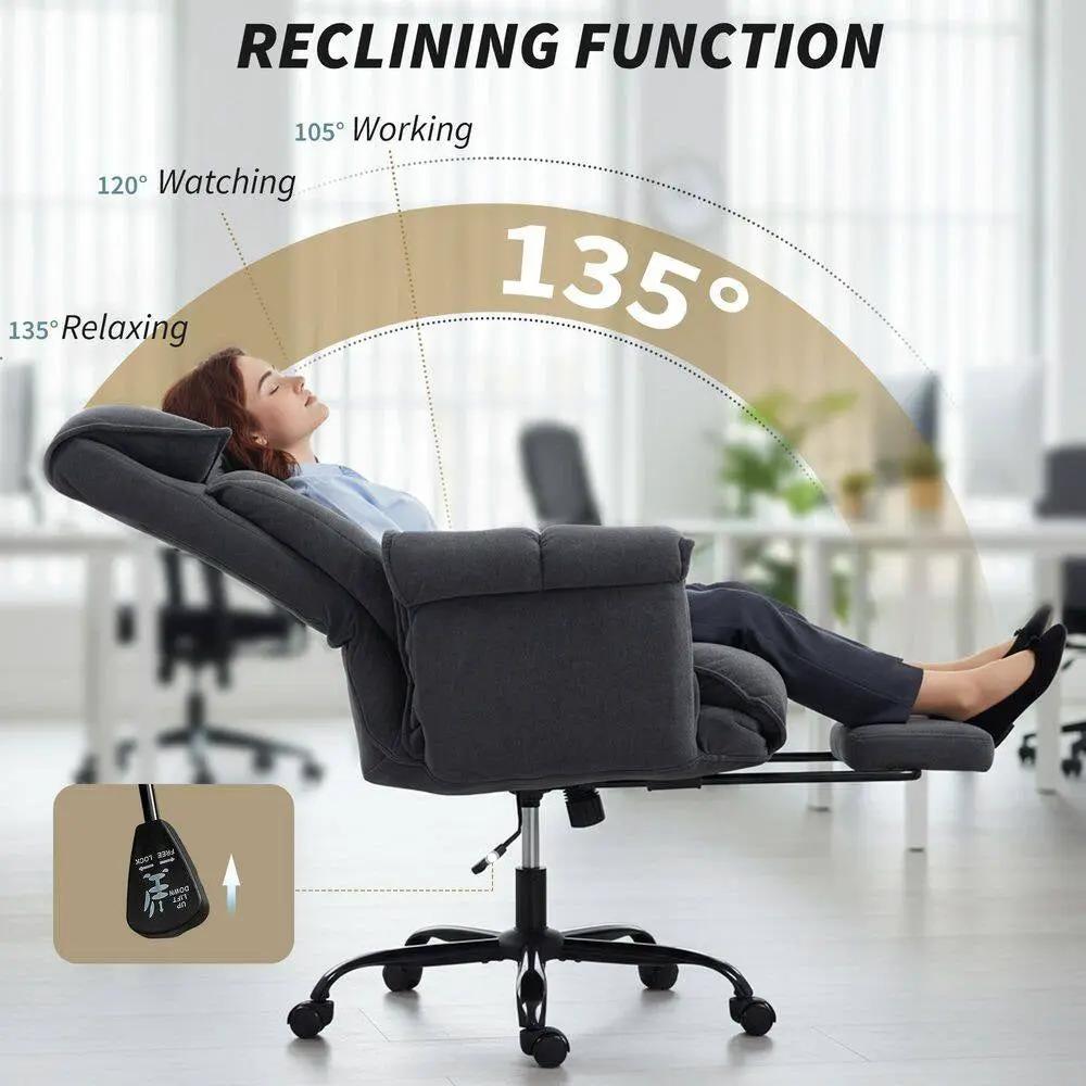 Executive Polyester Reclining Swivel High Back Ergonomic Office Chair in Dark Gray with Adjustable Height