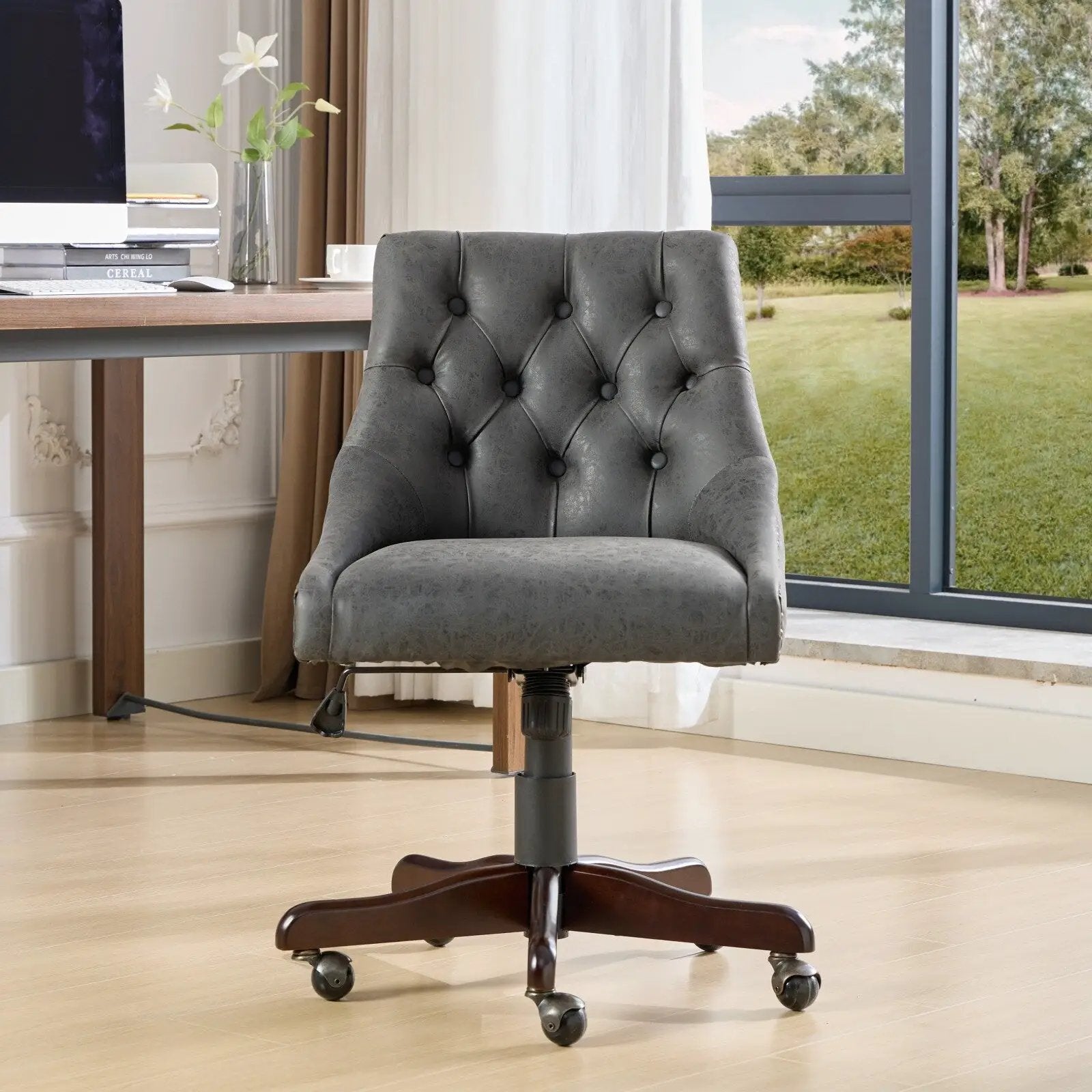 Medieval Retro Style Sheepskin Pattern Fabric Home Office Chair with Lift, Swivel and Recline Functions