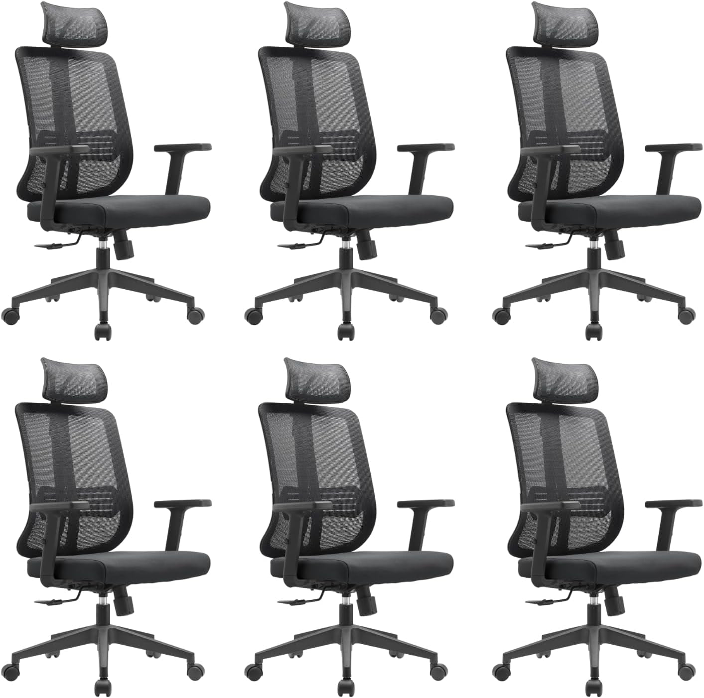 Leisuremod Office Chair, Adjustable Height Arm & Headrest, Upholstered Black Cotton Fabric Foam Filled Seat with White Mesh High Back, Modern Ergonomic Chair, 360 Degree Swivel & Tilt, Nift Series