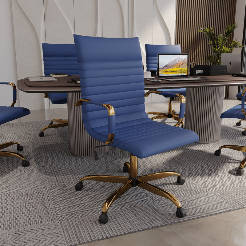 17 PCS Harris Modern High-Back Leather Upholstered Office Chair with Tilt & Swivel for Home Office - Navy Blue