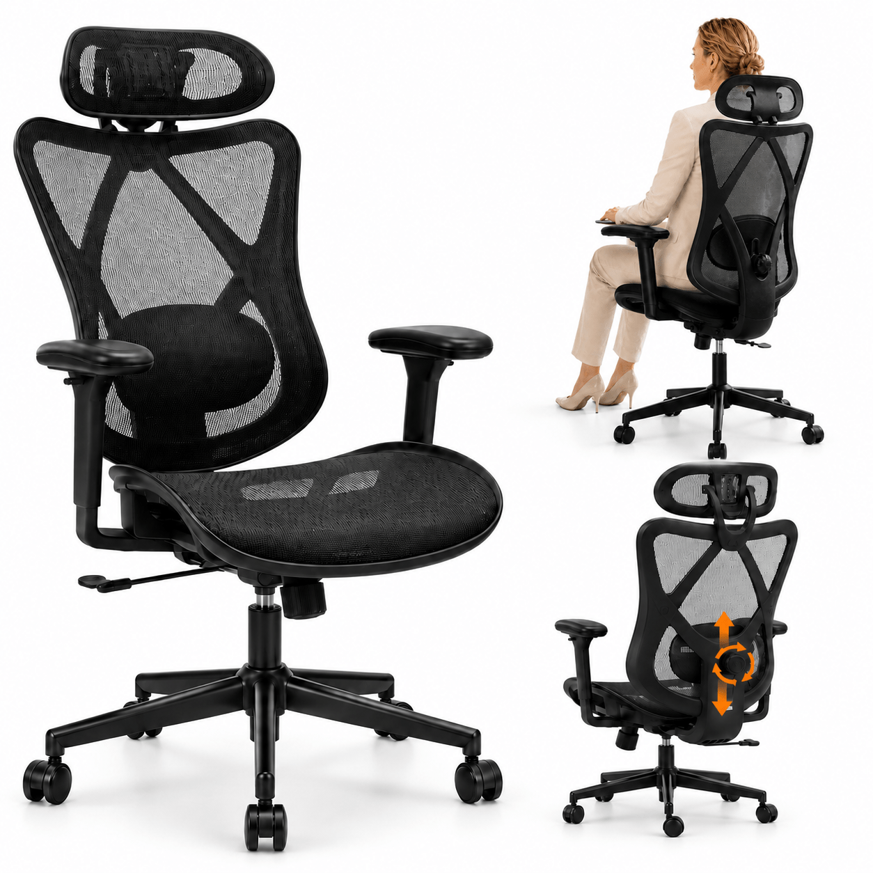 Executive Mesh Office Chair with Chevron Weave, Adjustable Lumbar - Platinum-Level Office Chairs