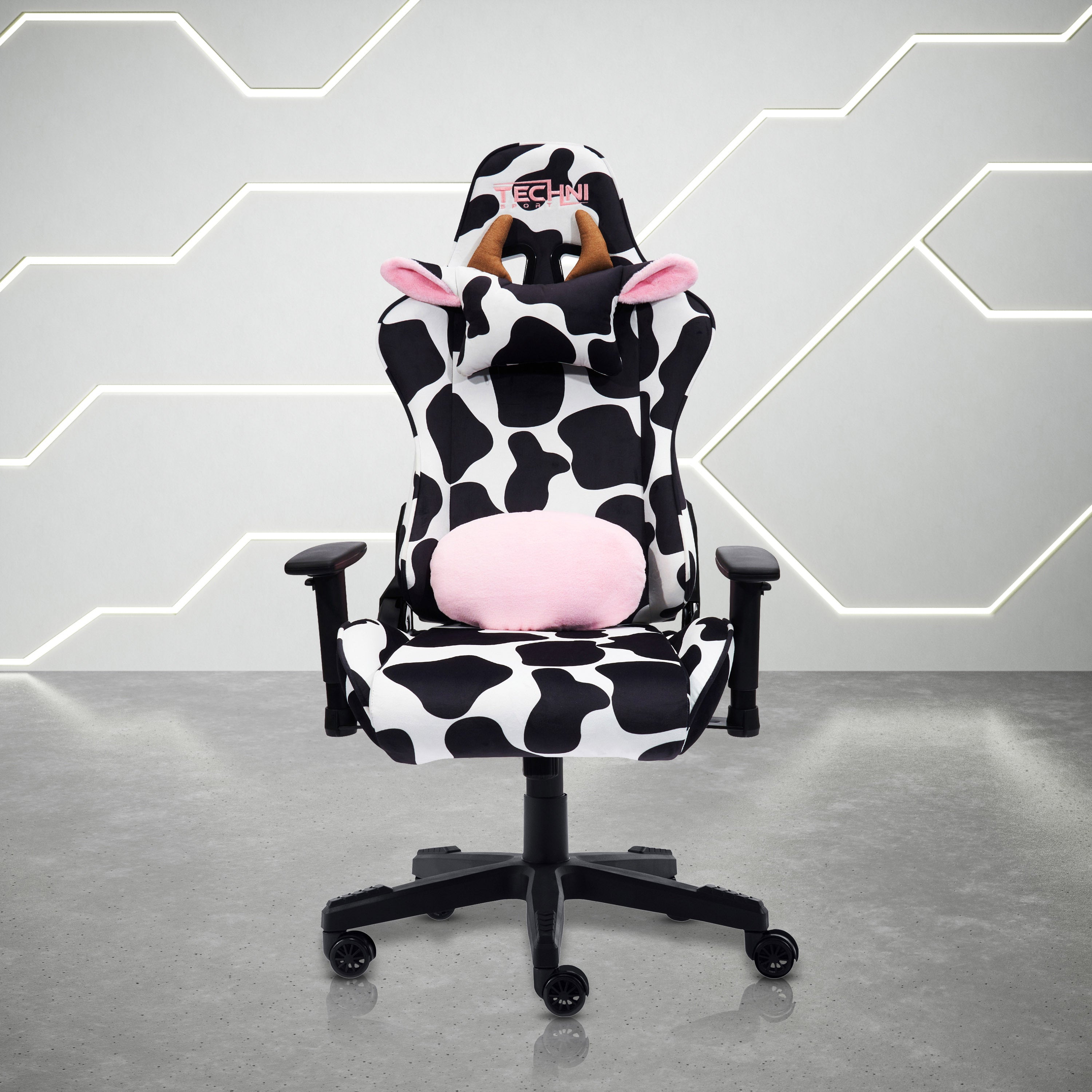 Cow Print LUXX Gaming Chair With Ergonomic Support Adjustable Armrests