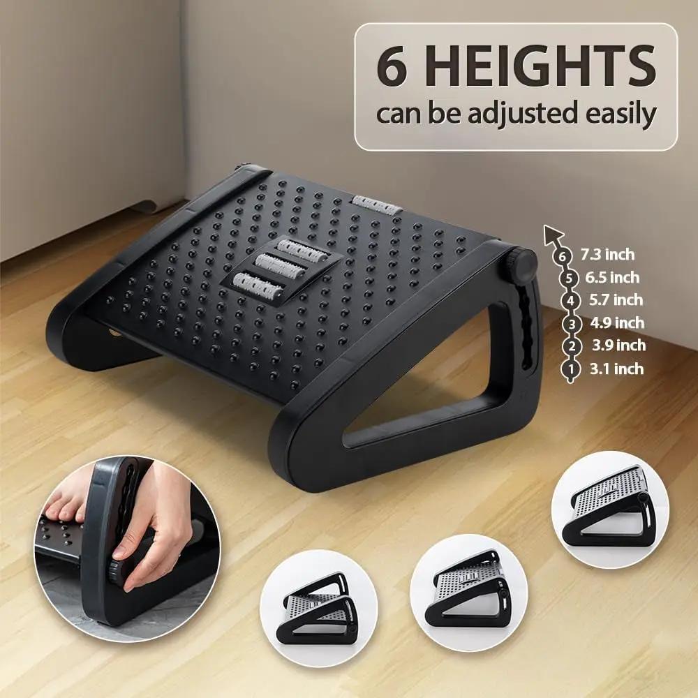 Casazenith Foot Rest by DIYI, black six-height adjustable under-desk ergonomic foot stool.
