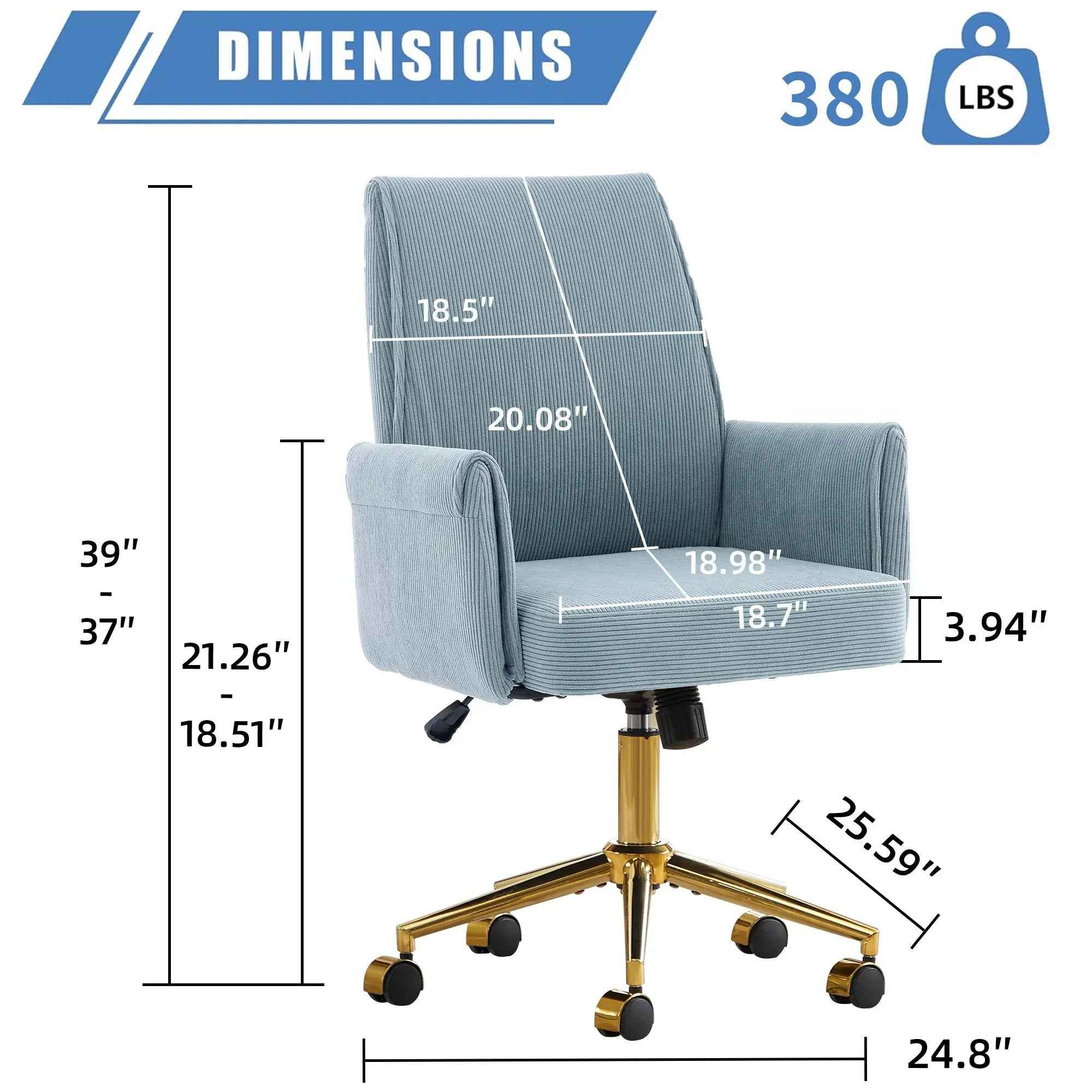 Blue Corduroy Ergonomic Office Chair with Golden Base for Comfort