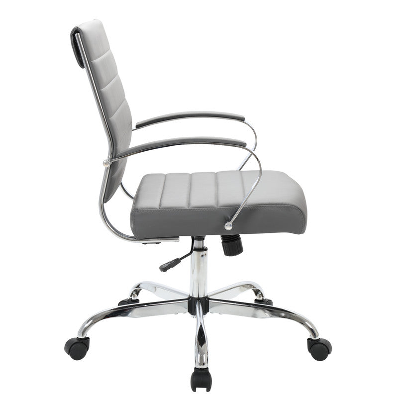 30 PCS Benmar Leather Office Desk Computer Chair with Ribbed Seat and Steel Frame - Grey