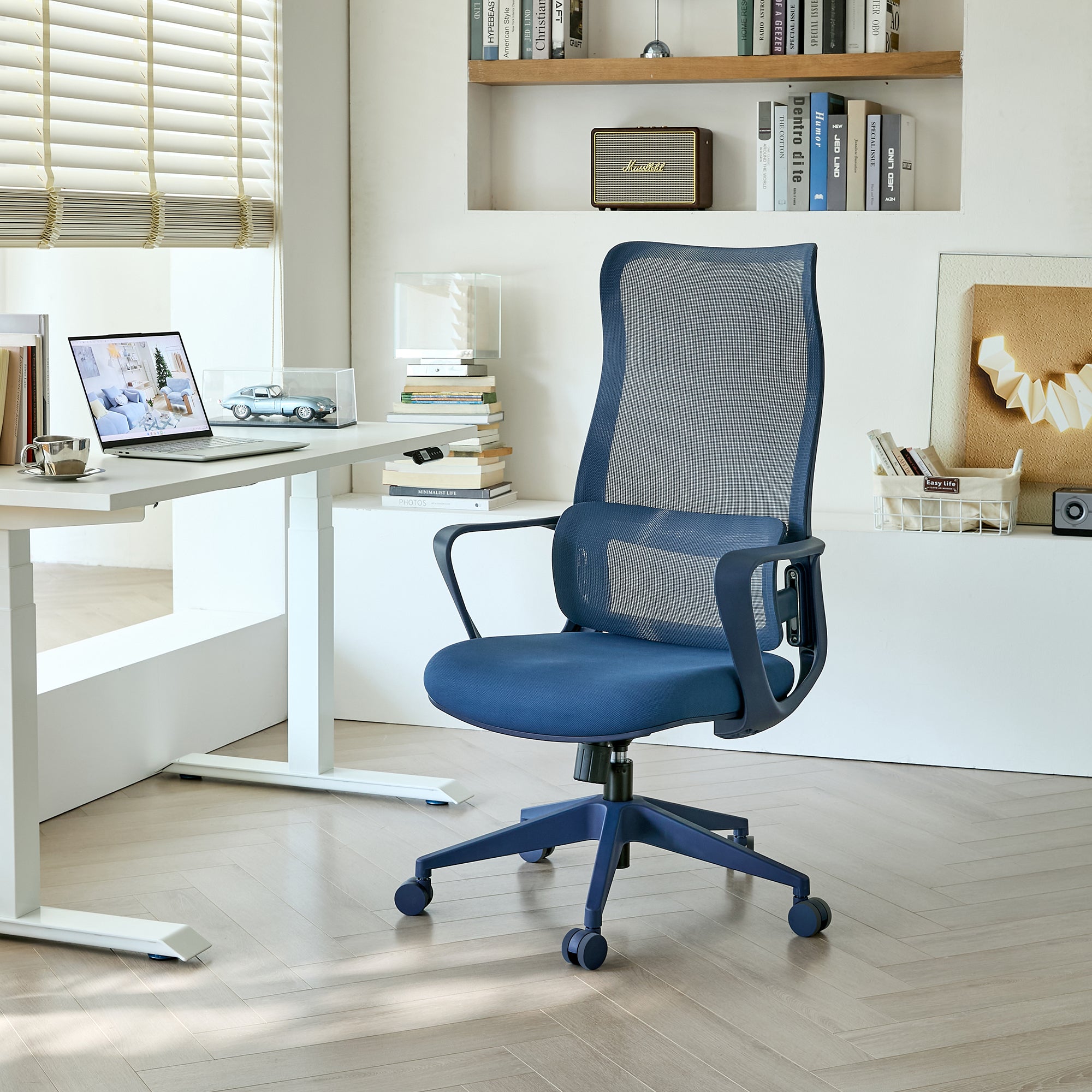 Cobalt Blue High Back Mesh Chair, Adjustable Aluminum Lumbar Track - Platinum-Level Office Chairs