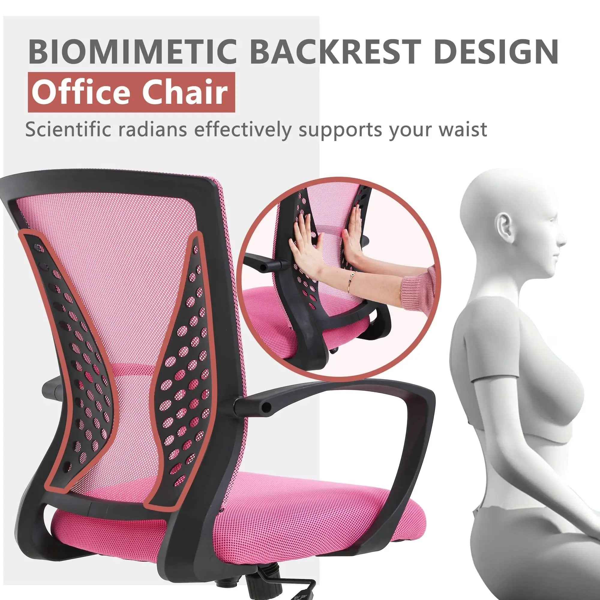 Paylesshere Ergonomic Office Chair with Lumbar Support, Adjustable Height, Swivel Casters, Pink, 1 Pack