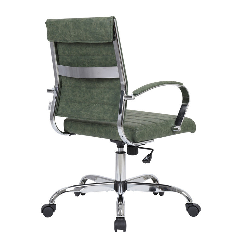 30 PCS Benmar Leather Office Desk Computer Chair with Ribbed Seat and Steel Frame - Green