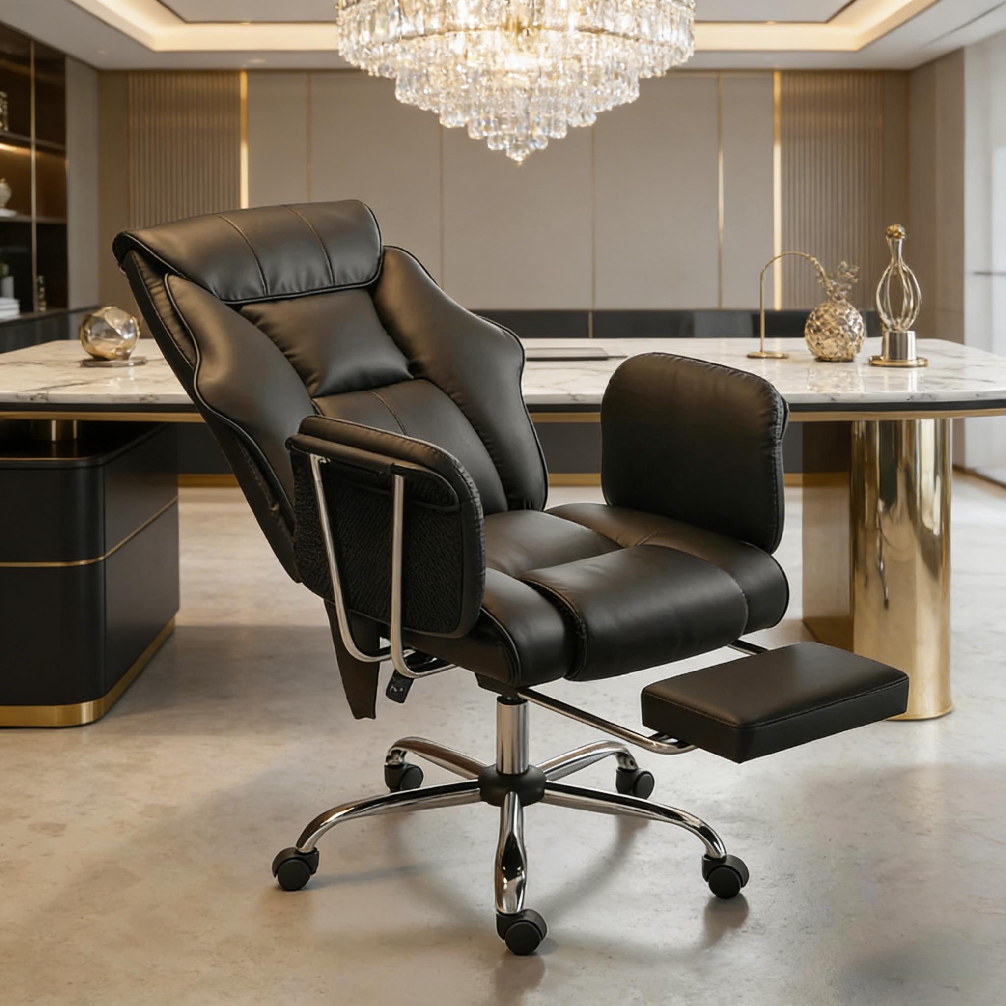 High Back Black PU Leather Massage Office Chair Ergonomic Executive Desk Chair 6 Point Vibration - Platinum-Level Office Chairs