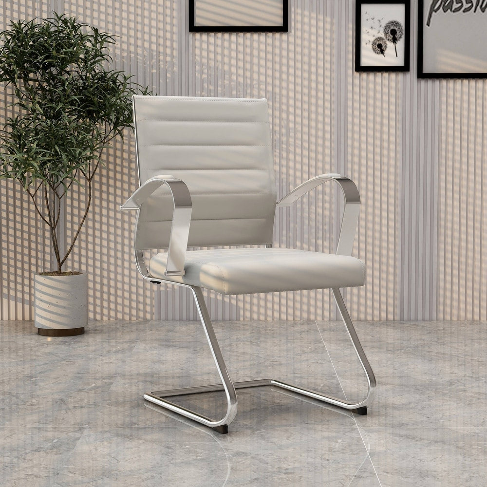 24 PCS Benmar Leather Upholstered Computer Office Chair with Sled Base, Padded Armrests for Home or Office - Tan