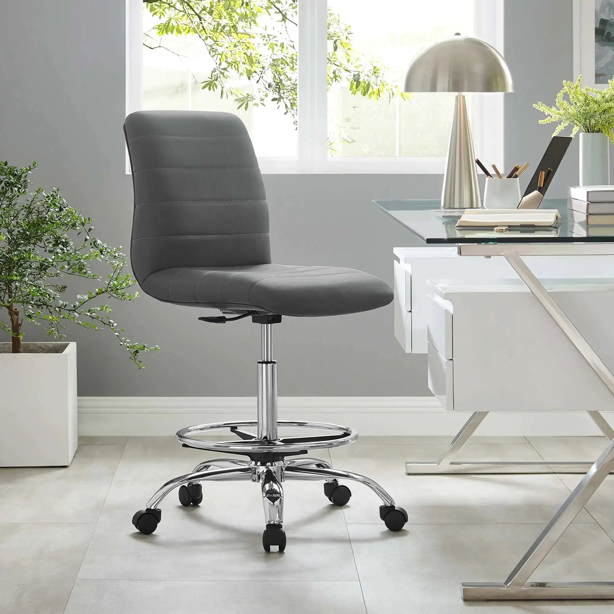 Drafting Chair Vegan Leather Armless Adjustable Stool