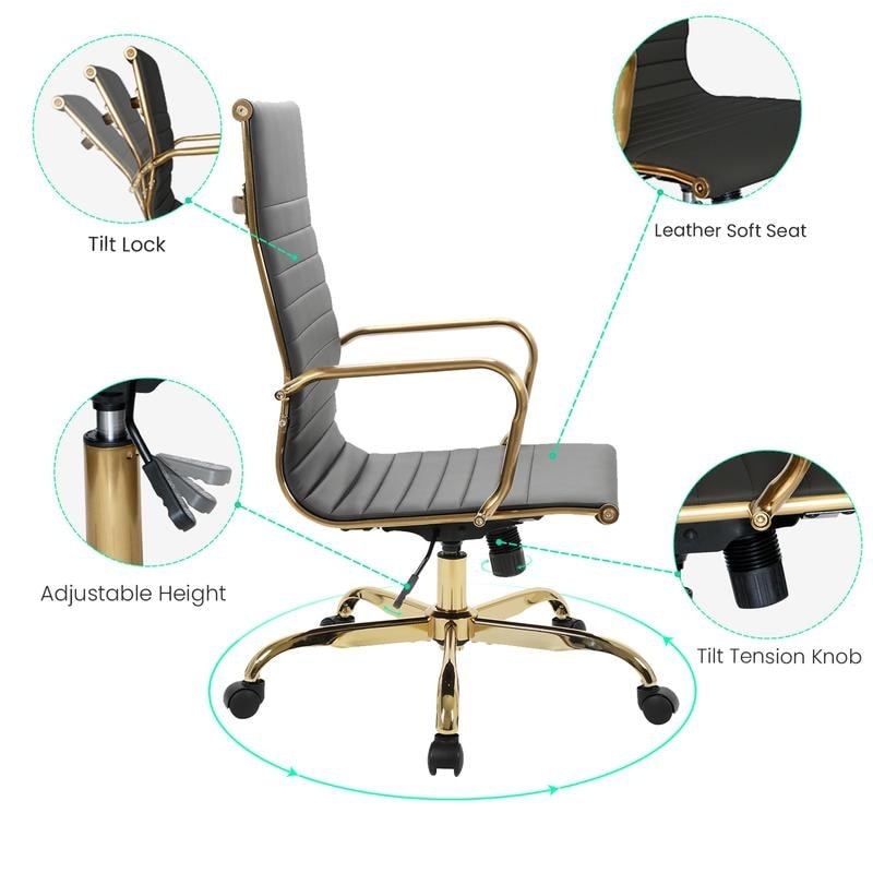 17 PCS Harris Modern High-Back Leather Upholstered Office Chair with Tilt & Swivel for Home Office - Black