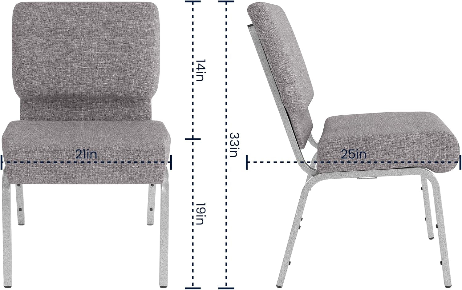 Flash Furniture HERCULES Series 21''W Stacking Church Chair in Gray Fabric - Silver Vein Frame