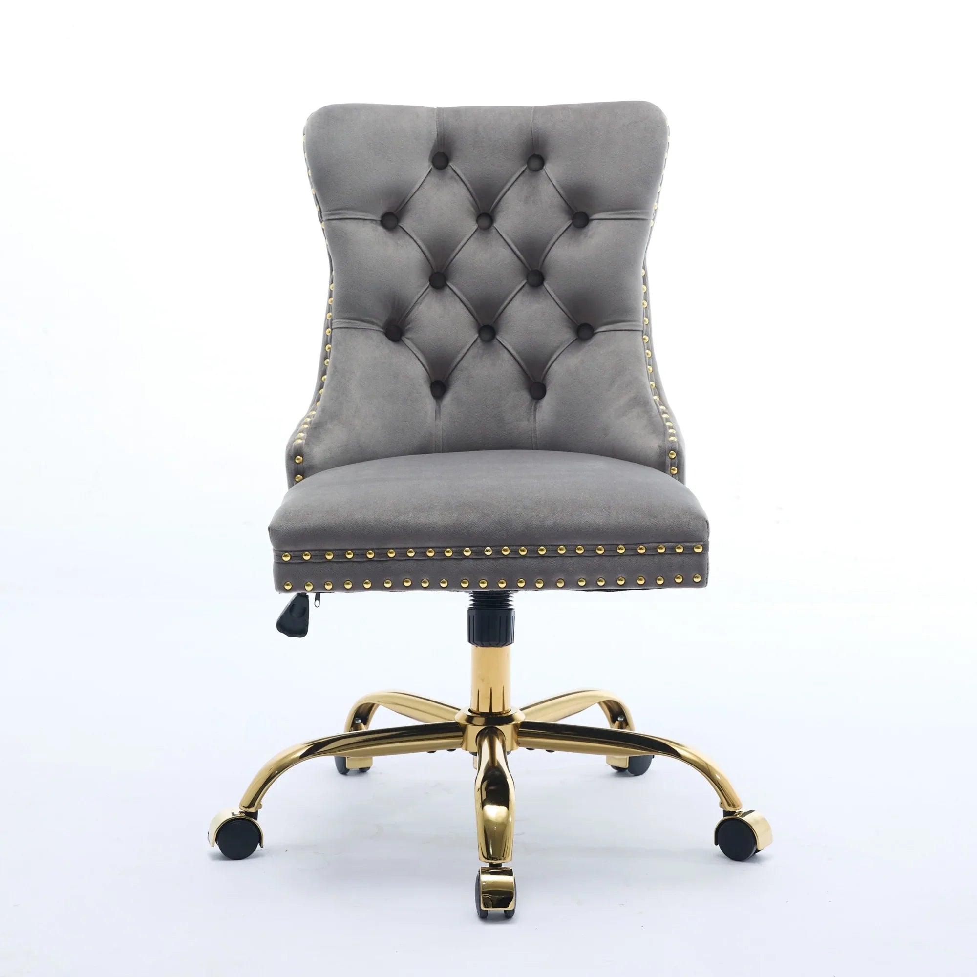 AA Velvet Tufted Office Chair With Gold Base Adjustable Swivel Gray by Platinum-Level Office Chairs