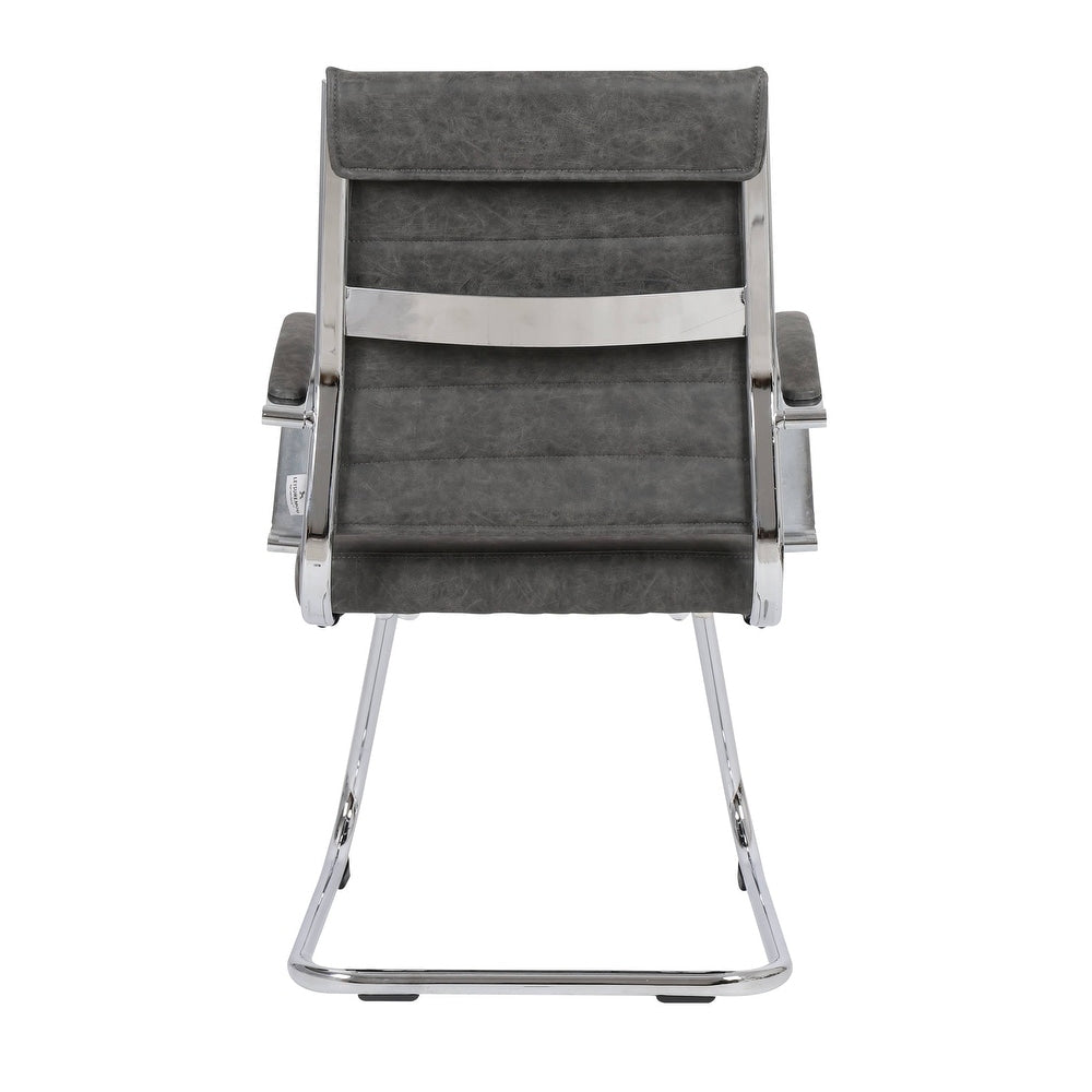 24 PCS Benmar Leather Upholstered Computer Office Chair with Sled Base, Padded Armrests for Home or Office - Charcoal