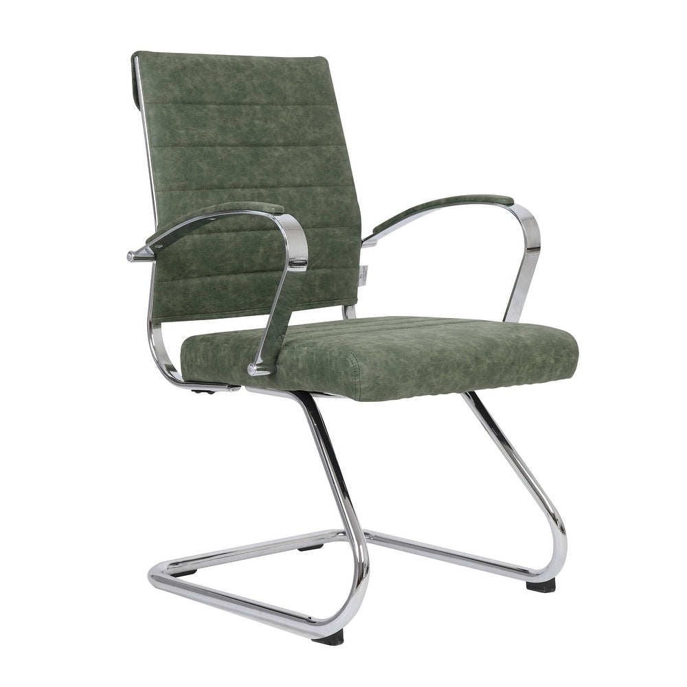 24 PCS Benmar Leather Upholstered Computer Office Chair with Sled Base, Padded Armrests for Home or Office - Green