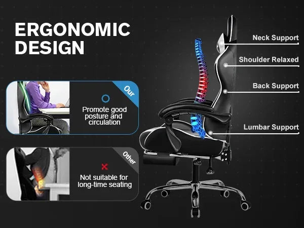 GTPLAYER Gaming Chair With Footrest And Lumbar Support Swivel Headrest by Platinum-Level Office Chairs