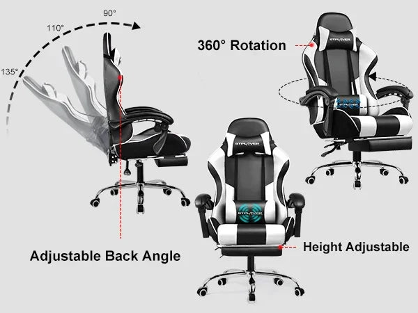 GTPLAYER Gaming Chair With Footrest And Lumbar Support Swivel Headrest by Platinum-Level Office Chairs