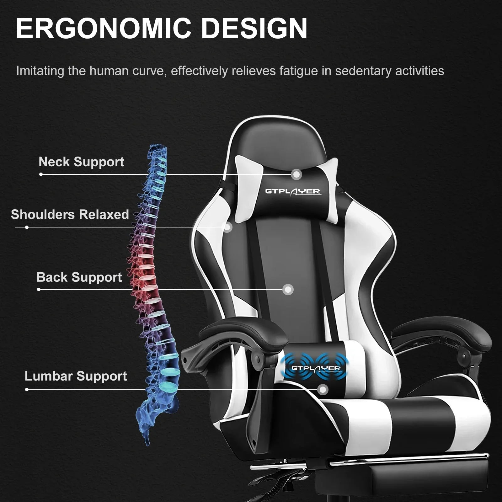 GTPLAYER Gaming Chair With Footrest And Lumbar Support Swivel Headrest by Platinum-Level Office Chairs