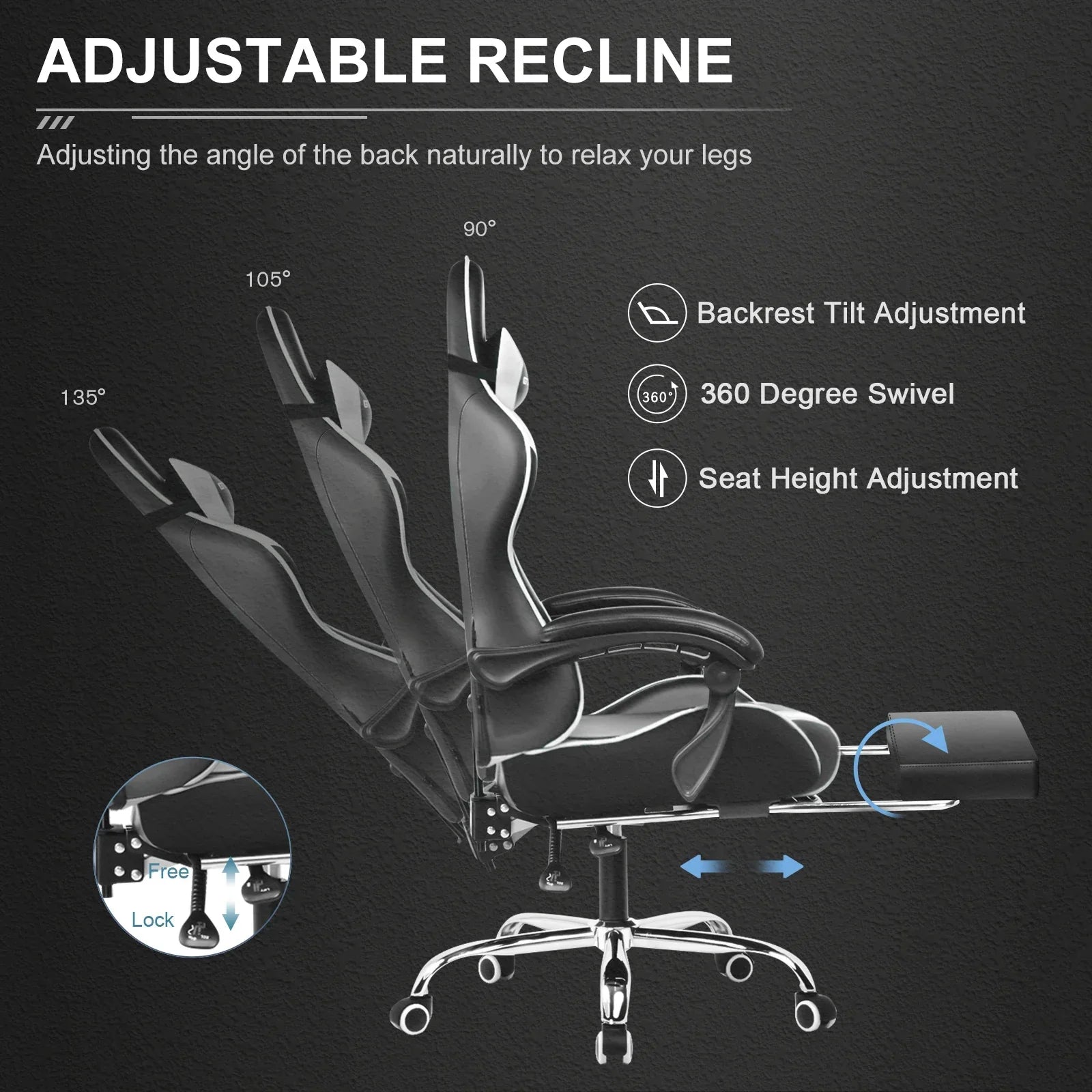 GTPLAYER Gaming Chair With Footrest And Lumbar Support Swivel Headrest by Platinum-Level Office Chairs