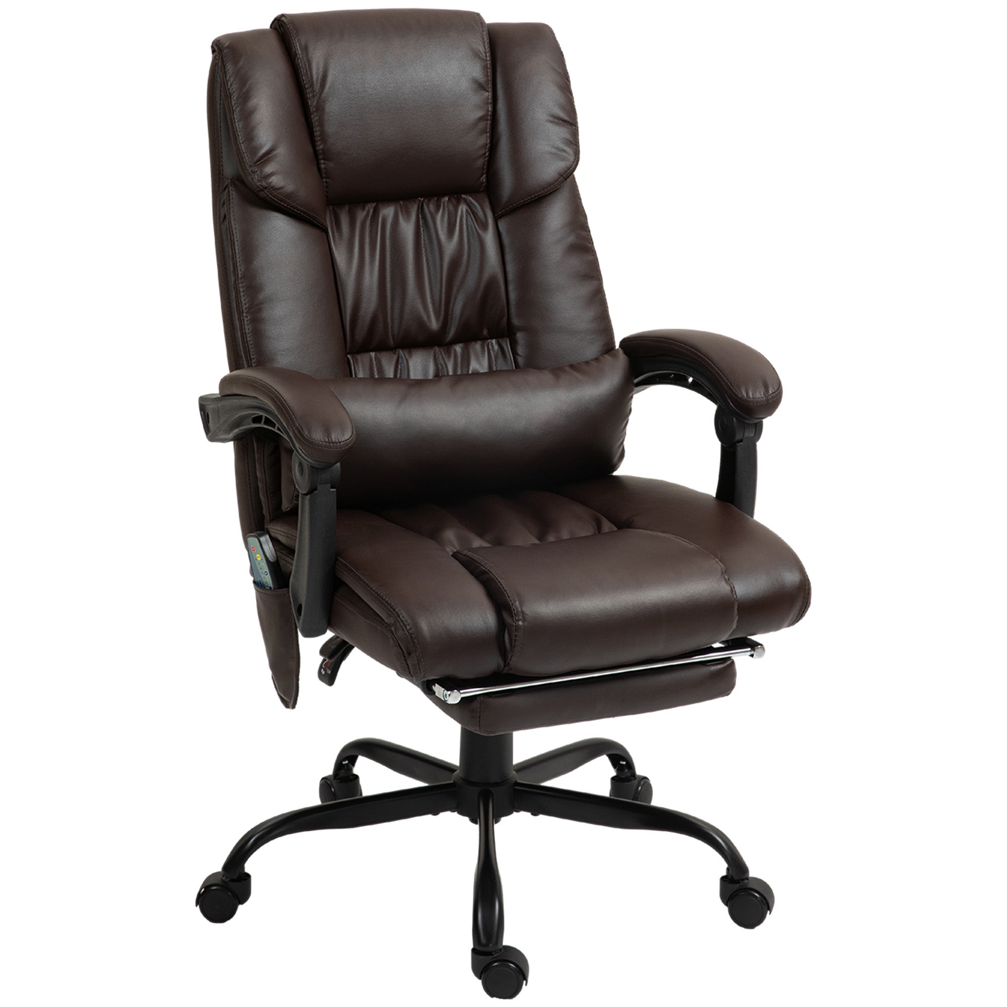 Brown faux leather high-back office chair front view