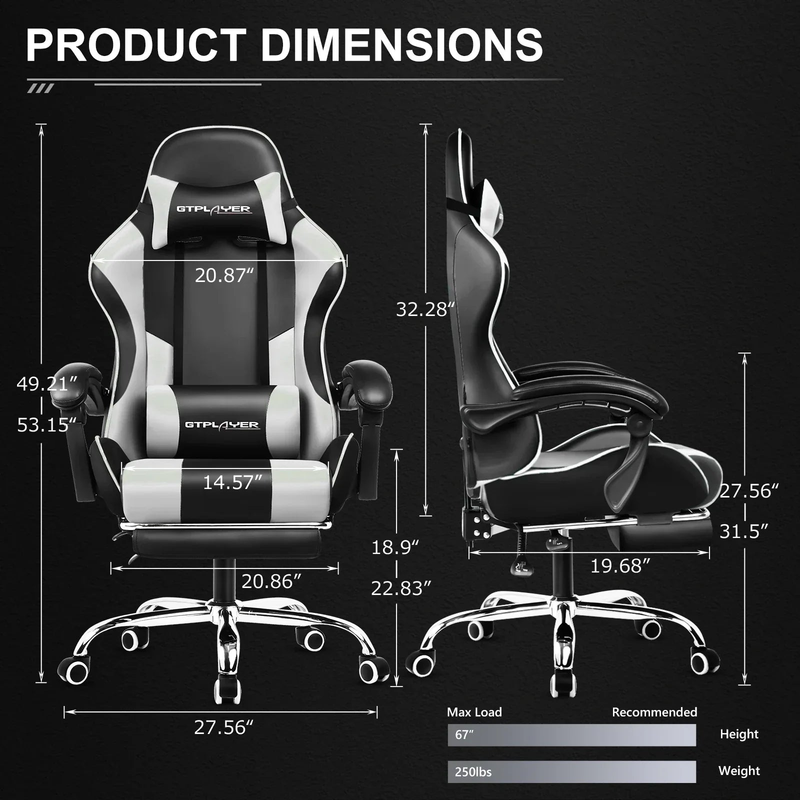 GTPLAYER Gaming Chair With Footrest And Lumbar Support Swivel Headrest by Platinum-Level Office Chairs