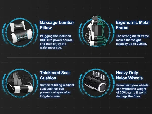 GTPLAYER Gaming Chair With Footrest And Lumbar Support Swivel Headrest by Platinum-Level Office Chairs