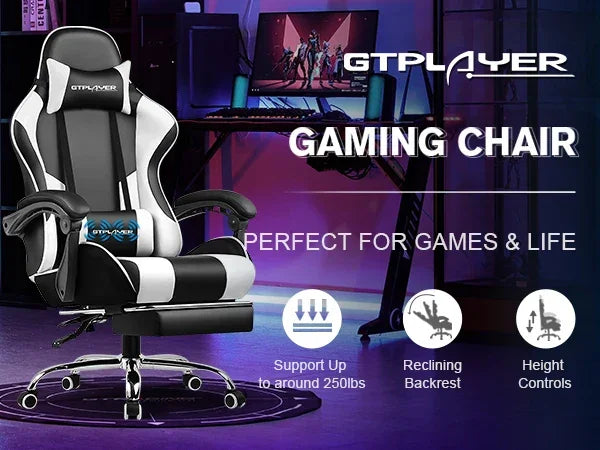 GTPLAYER Gaming Chair With Footrest And Lumbar Support Swivel Headrest by Platinum-Level Office Chairs