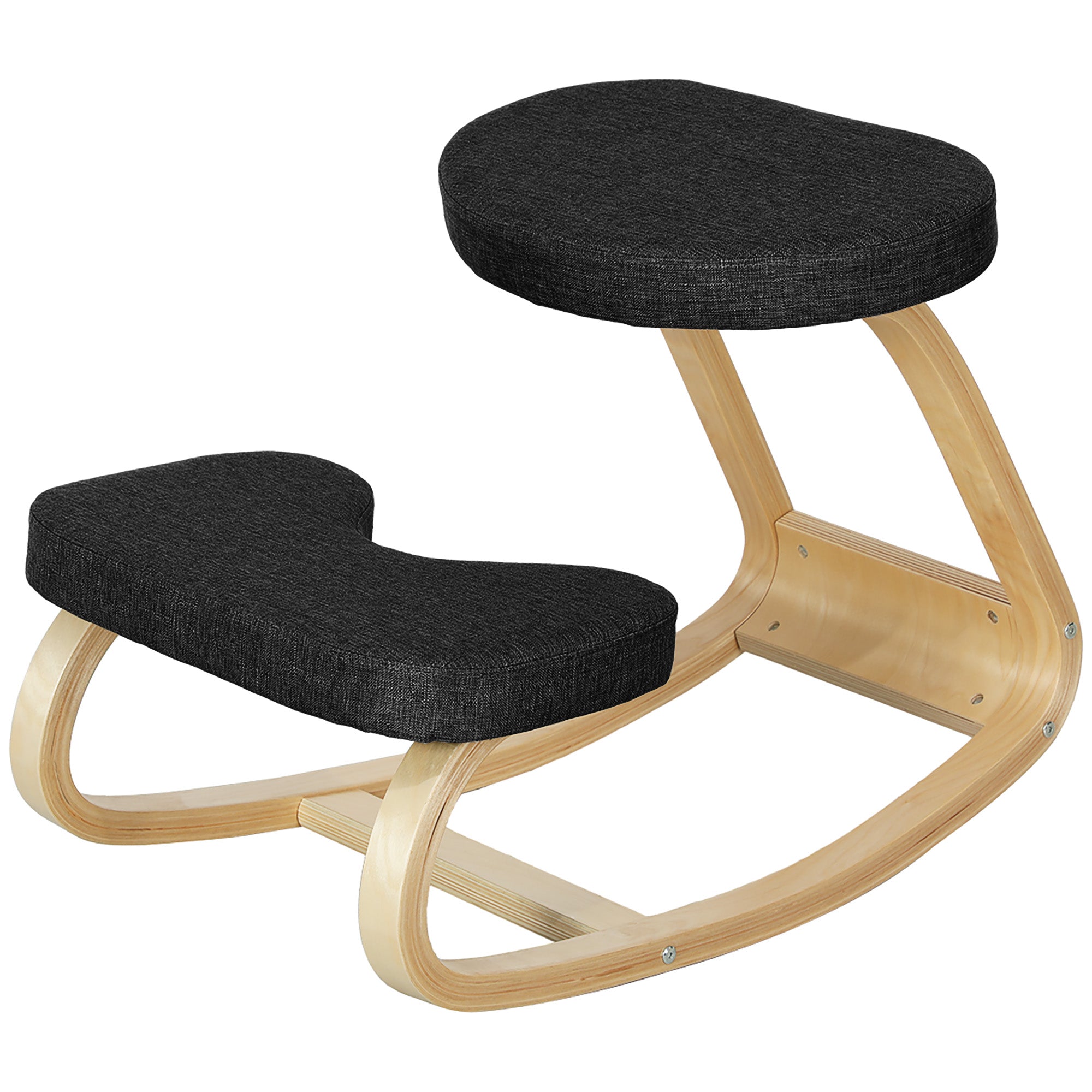 Black ergonomic rocking kneeling chair with wood frame