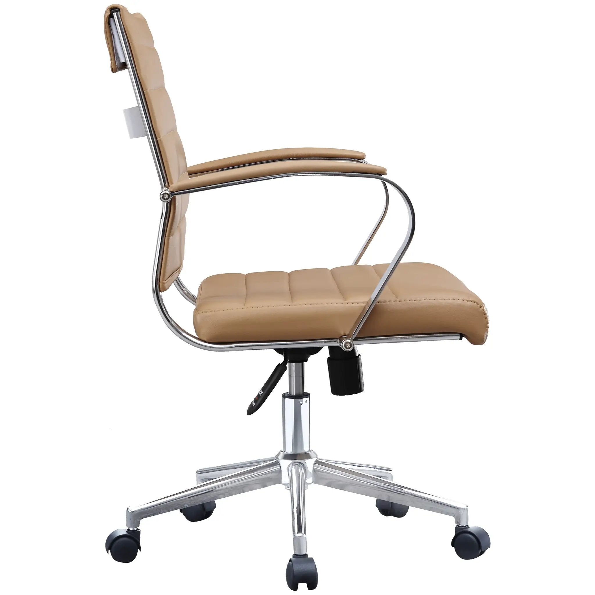 Black Office Chairs Mid Back Ribbed PU Leather Executive Task Work Conference with Arms Wheels Tilt Swivel Rolling