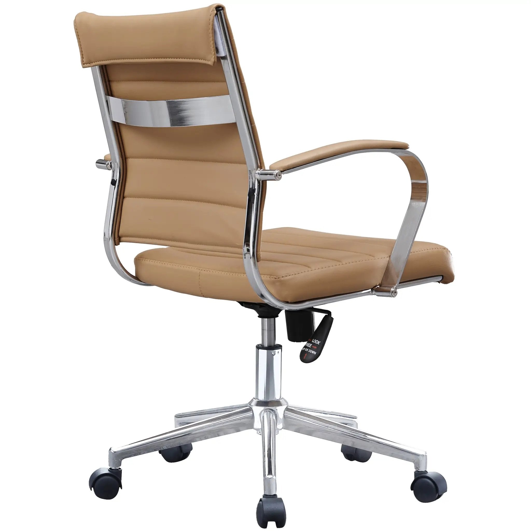 Black Office Chairs Mid Back Ribbed PU Leather Executive Task Work Conference with Arms Wheels Tilt Swivel Rolling