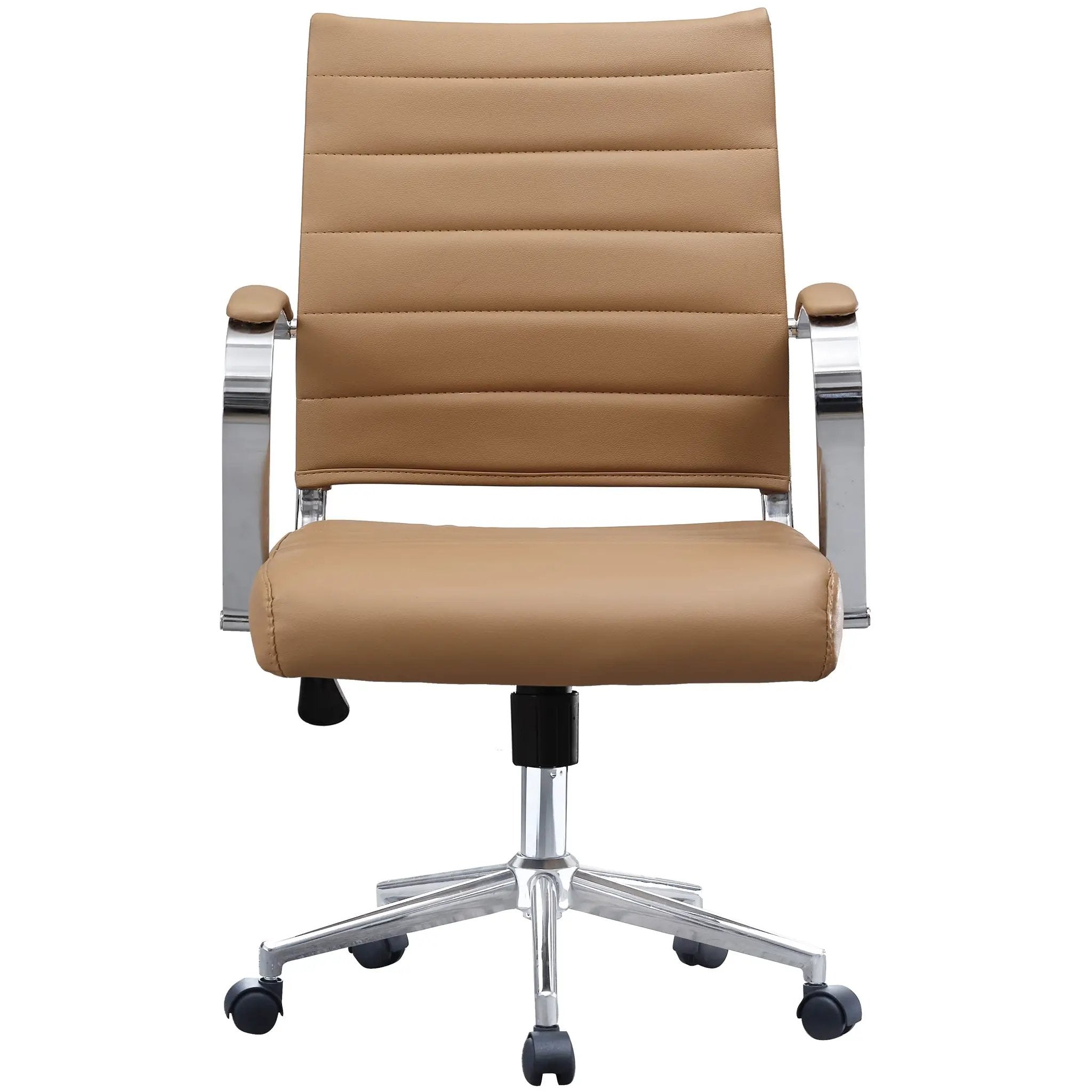 Black Office Chairs Mid Back Ribbed PU Leather Executive Task Work Conference with Arms Wheels Tilt Swivel Rolling