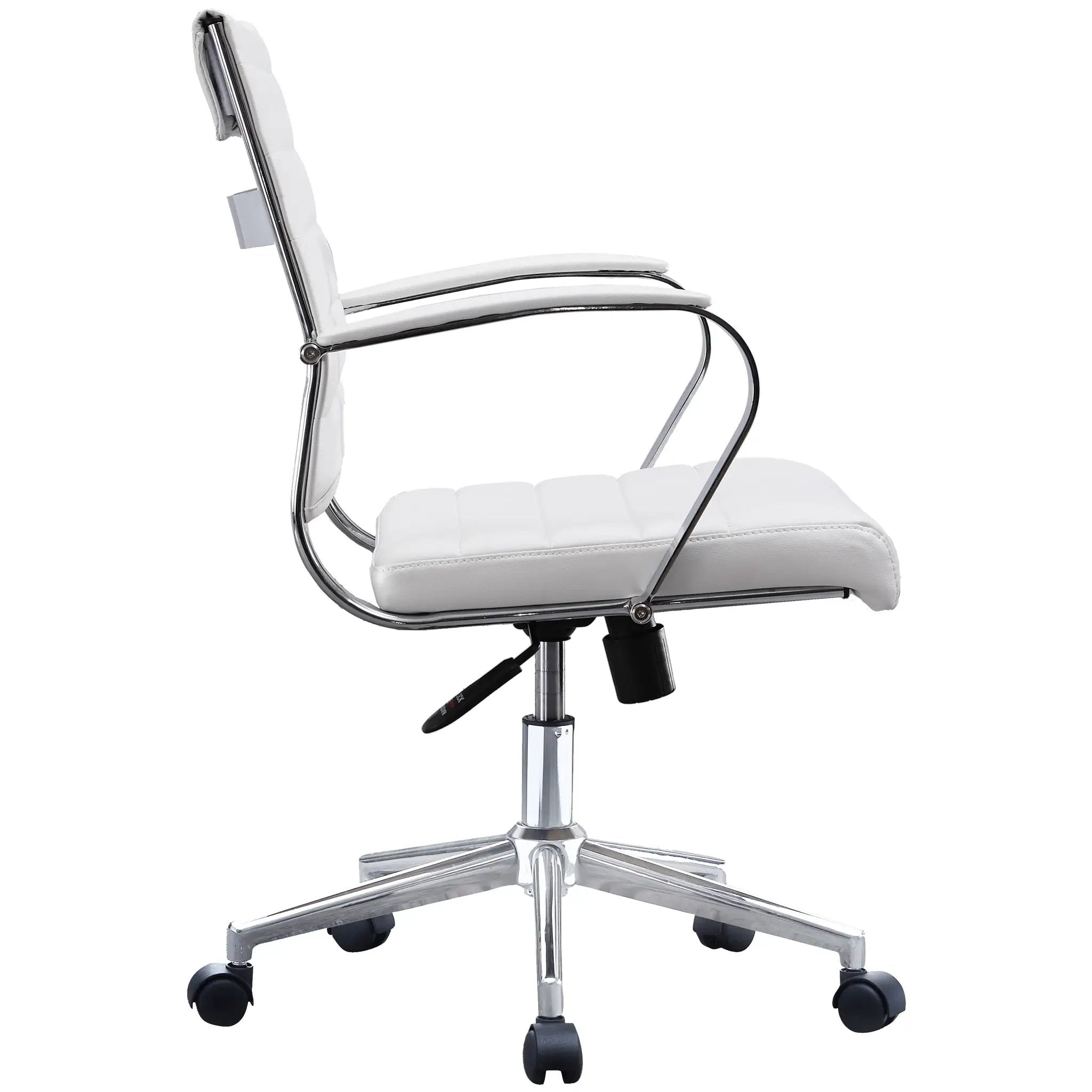 Black Office Chairs Mid Back Ribbed PU Leather Executive Task Work Conference with Arms Wheels Tilt Swivel Rolling