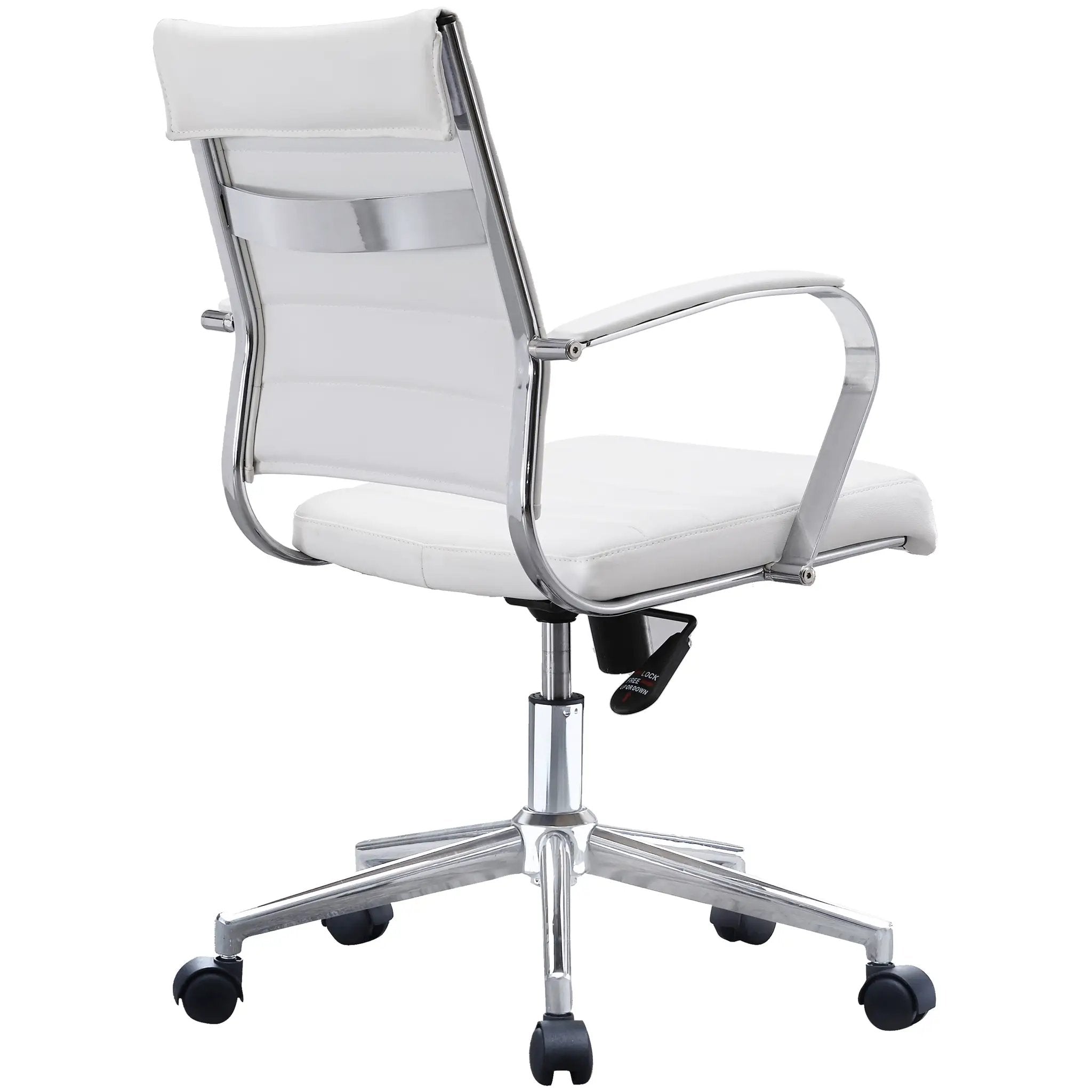 Black Office Chairs Mid Back Ribbed PU Leather Executive Task Work Conference with Arms Wheels Tilt Swivel Rolling