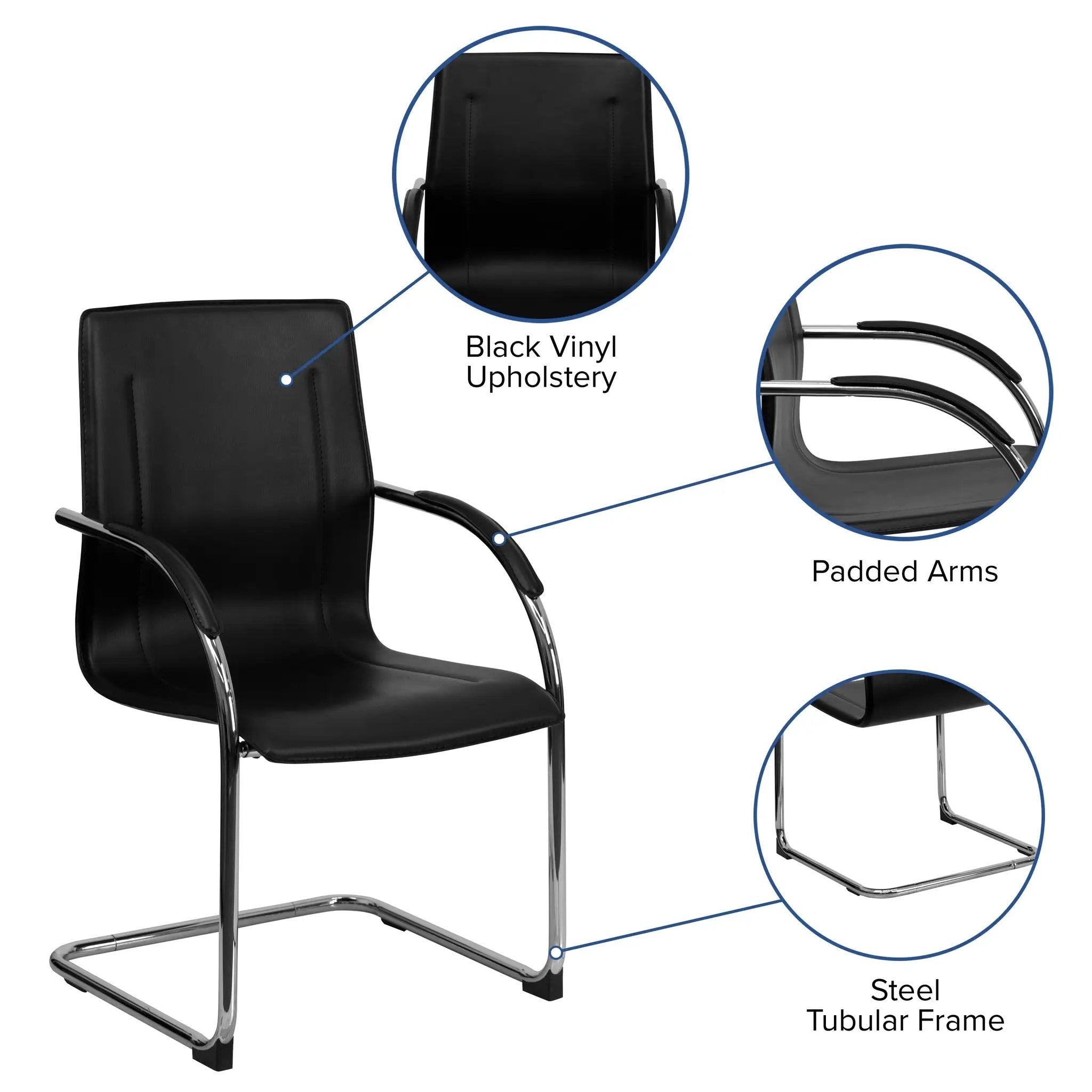 Vinyl Side Reception Chair with Chrome Sled Base - Lobby and Guest Seating