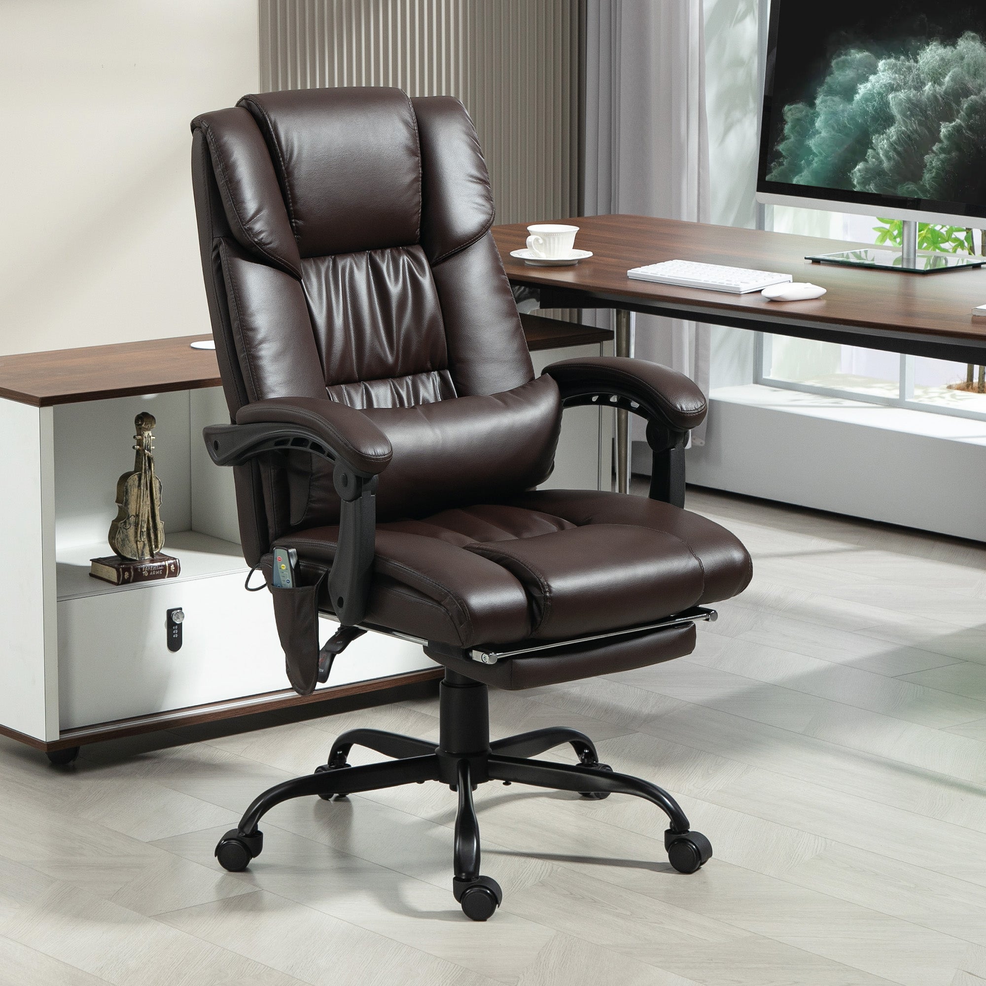 Brown massage office chair in a home office setting