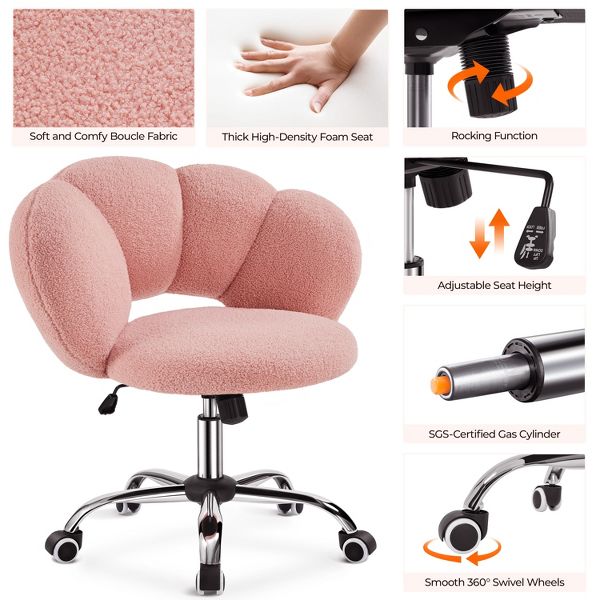 Teddy Fabric Adjustable Swivel Office Chair, Pink - Platinum-Level Office Chairs