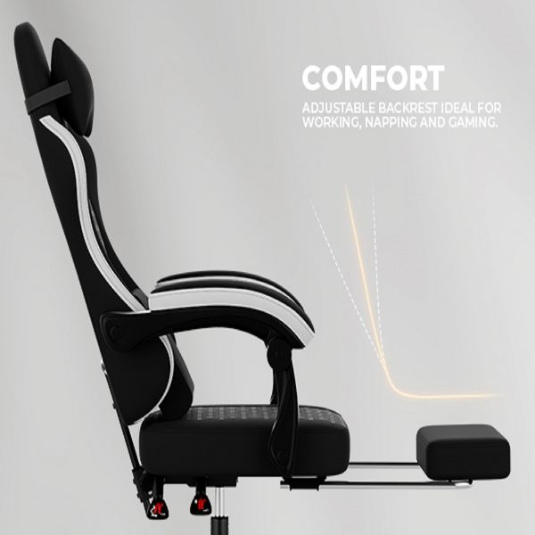 Black and White Ergonomic Gaming Chair with Massage Lumbar Support - Platinum-Level Office Chairs