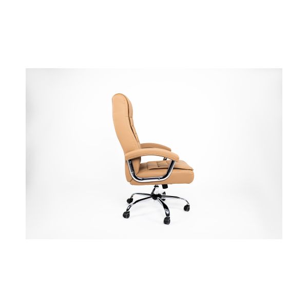 High Back Camel PU Leather Executive Office Chair Ergonomic Swivel Desk Chair Spring Cushion Chrome Armrests 350 lb Capacity - Platinum-Level Office Chairs
