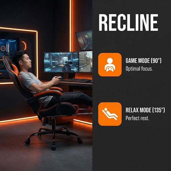 Ergonomic Gaming Chair, Footrest, Lumbar Massage, Orange - Platinum-Level Office Chairs