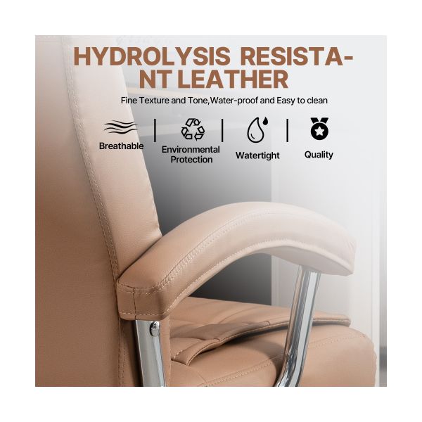 High Back Camel PU Leather Executive Office Chair Ergonomic Swivel Desk Chair Spring Cushion Chrome Armrests 350 lb Capacity - Platinum-Level Office Chairs
