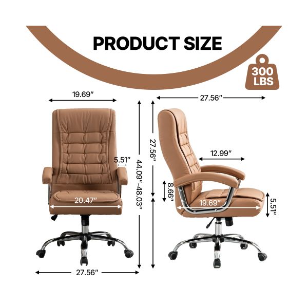 High Back Camel PU Leather Executive Office Chair Ergonomic Swivel Desk Chair Spring Cushion Chrome Armrests 350 lb Capacity - Platinum-Level Office Chairs