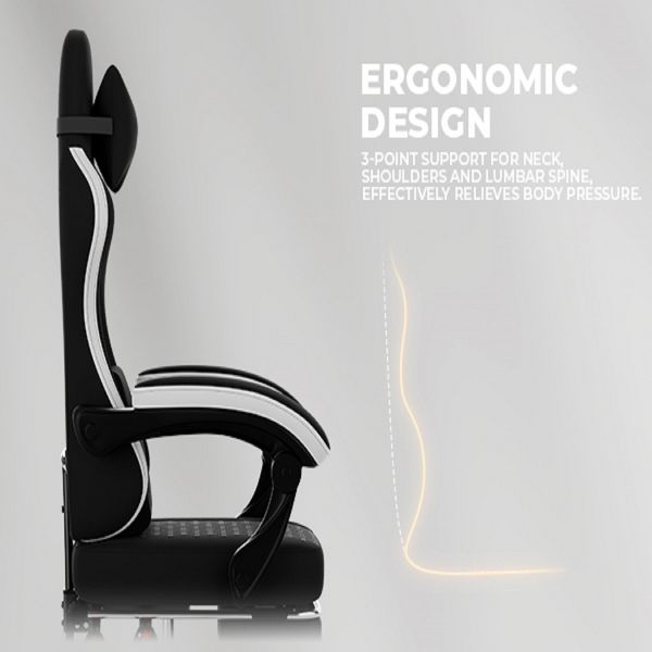 Black and White Ergonomic Gaming Chair with Massage Lumbar Support - Platinum-Level Office Chairs