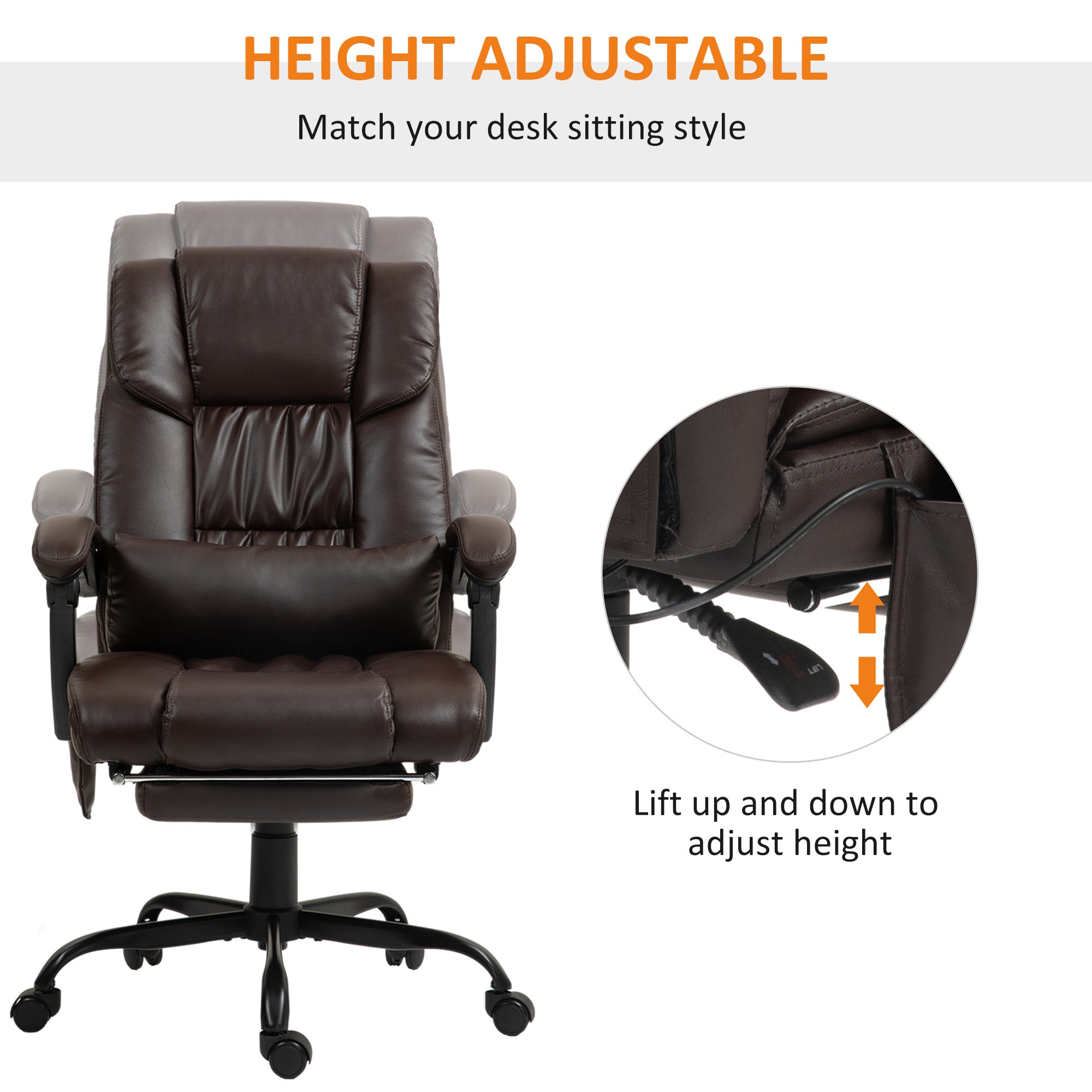 Height adjustable office chair with gas lift lever
