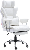 Reclining Big And Tall Office Chair With Footrest And Lumbar Support White PU Leather - Platinum-Level Office Chairs