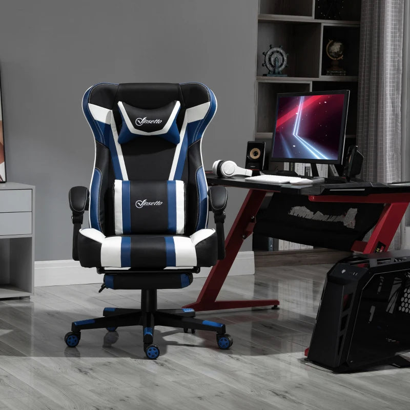 Vinsetto High Back Ergonomic Gaming Chair with Footrest, Blue - Platinum-Level Office Chairs