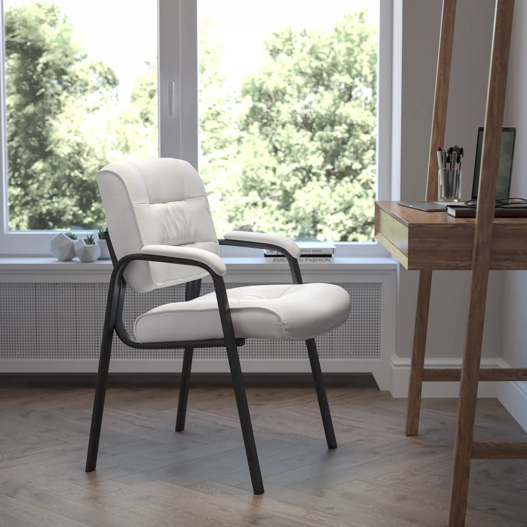 Upholstered Tufted Executive Reception Chair with Padded Arms - 23.25"W X 26"D X 36"H