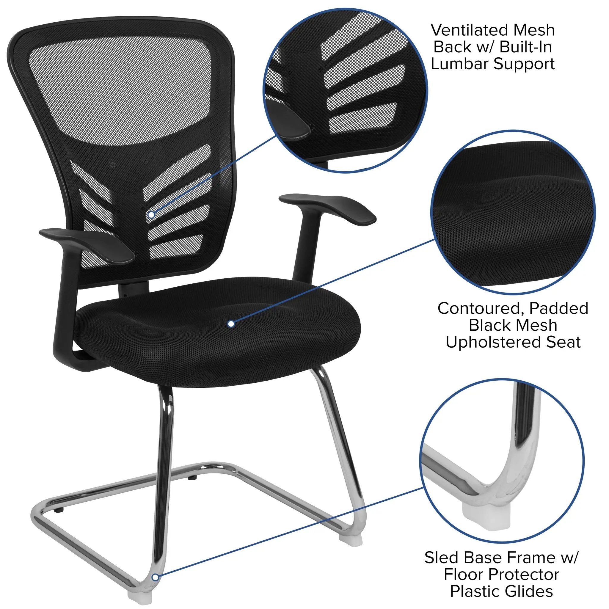 Mesh Side Reception Chair with Chrome Sled Base - Conference Room Chair