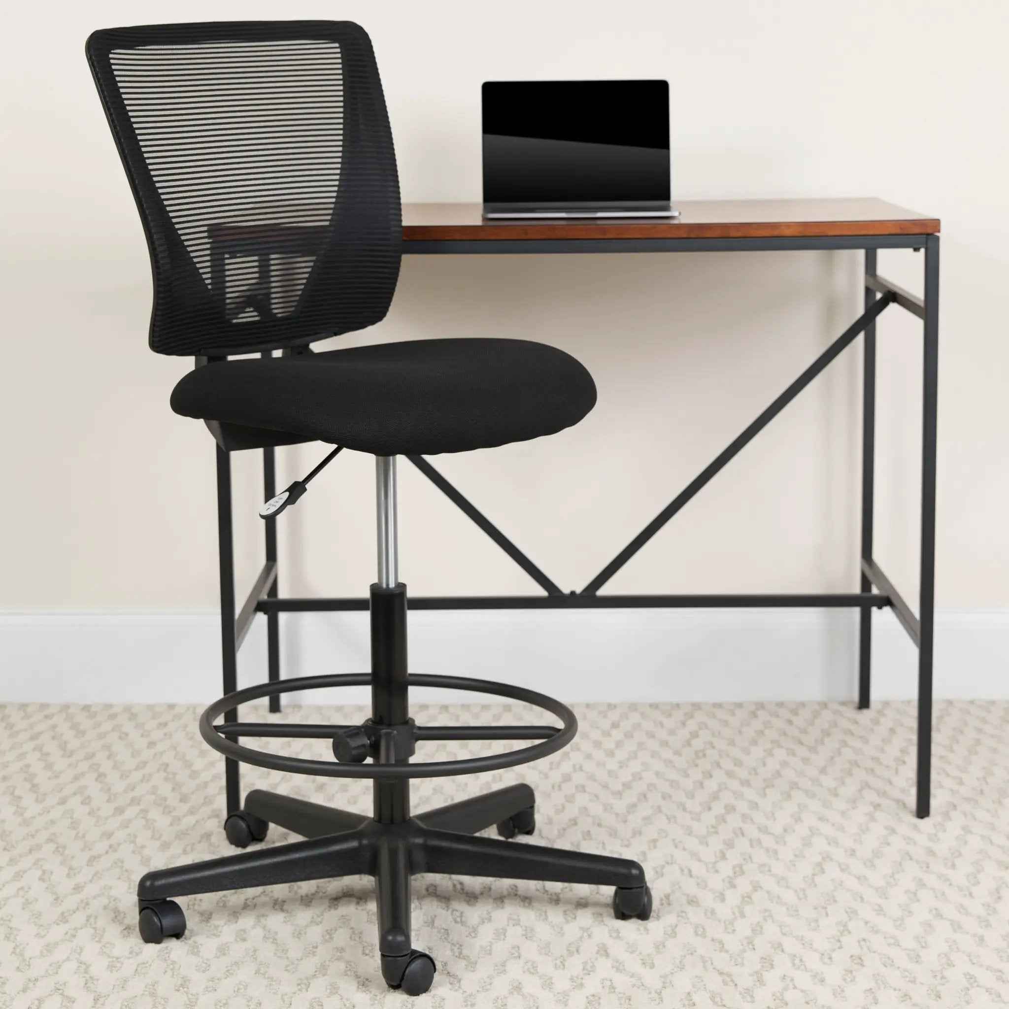 Drafting Chair with Fabric Seat and Adjustable Foot Ring